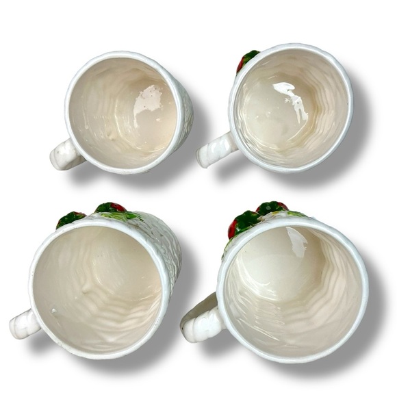 Vintage Sears Roebuck Strawberry Mugs Ceramic Basket Weave 4 Piece Cup Set 1981 - Picture 5 of 13